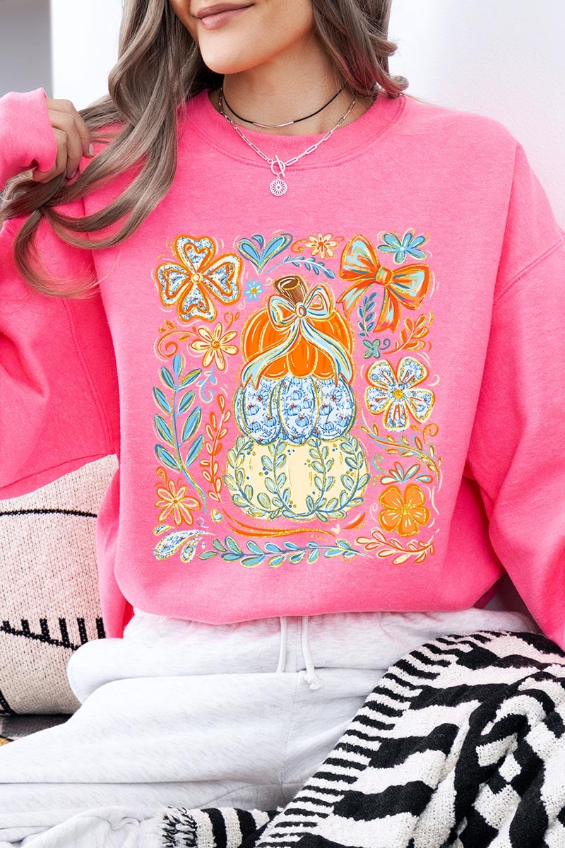 UL180-E3153 Floral Pumpkin Stack Graphic Sweatshirt $20