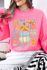 UL180P-E3153 Floral Pumpkin Stack Graphic Plus Sweatshirt $25