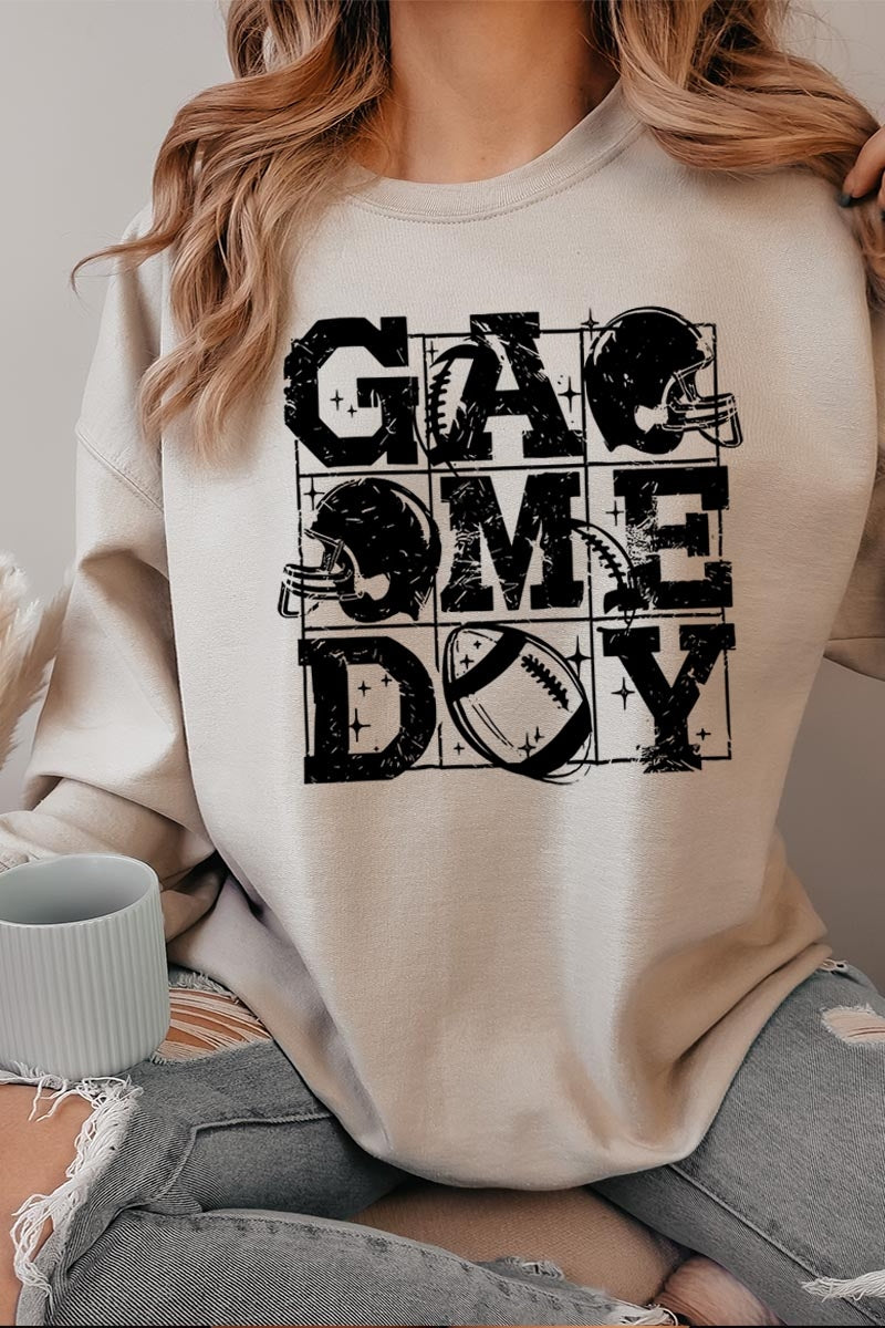UL180P-E3073 Distressed Game Day Graphic Plus Sweatshirt $25