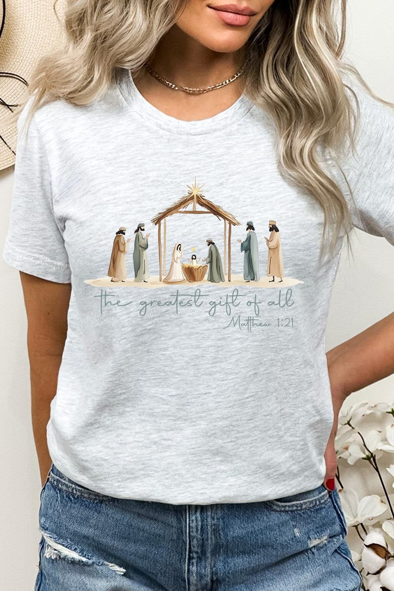 US3001-E3183 Nativity Gift Graphic Tee $12.5