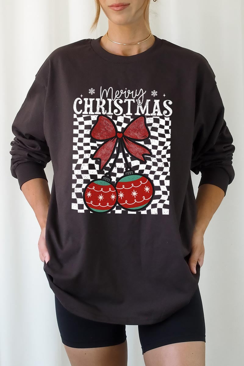 UL240P-E3196 Cherry Ornament Christmas Graphic Plus Long Sleeve Tee $17