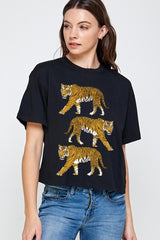 CTS-E3104 Retro Tigers Graphic Relaxed Crop Top $11