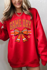 UL180-E3064 Orange Game Day Football Bow Graphic Sweatshirt $20
