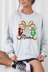 UL240-E3194 Dog Mama Christmas Paw Graphic Long Sleeve Tee $13.75