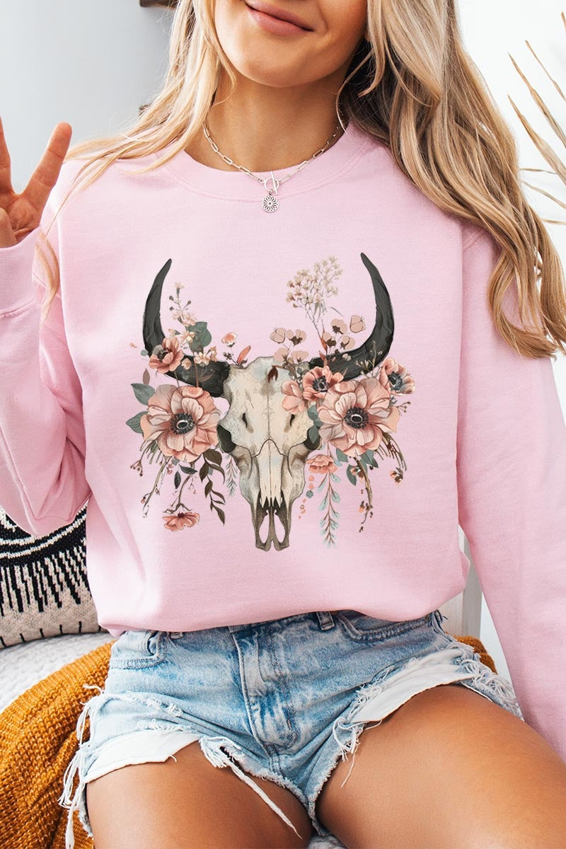 UL180-E3113 Western Skull Floral Graphic Sweatshirt $20