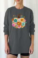 UL240P-E3118 Floral Pumpkin Graphic Plus Long Sleeve Tee $17