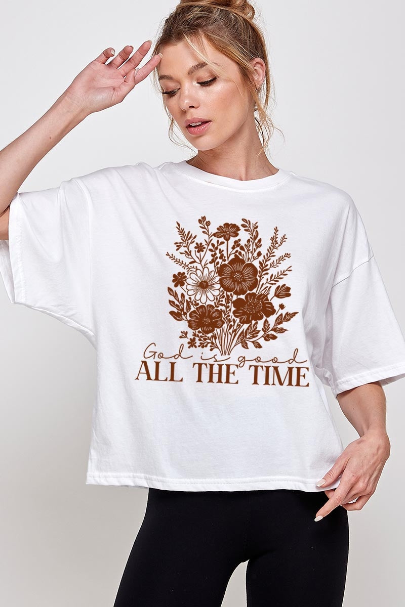 CTS-E3116 God Is Good Floral Graphic Relaxed Crop Top $11