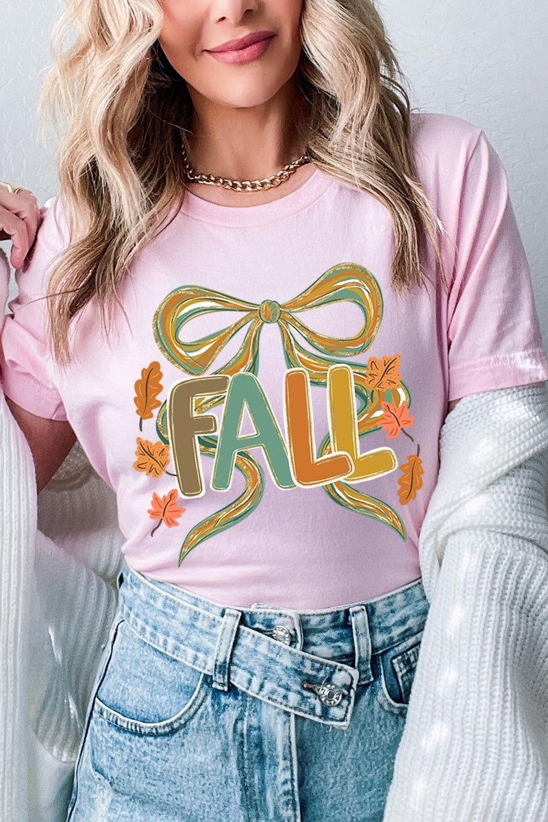 US3001P-E3121 Fall Brushstroke Bow Graphic Plus Tee $16