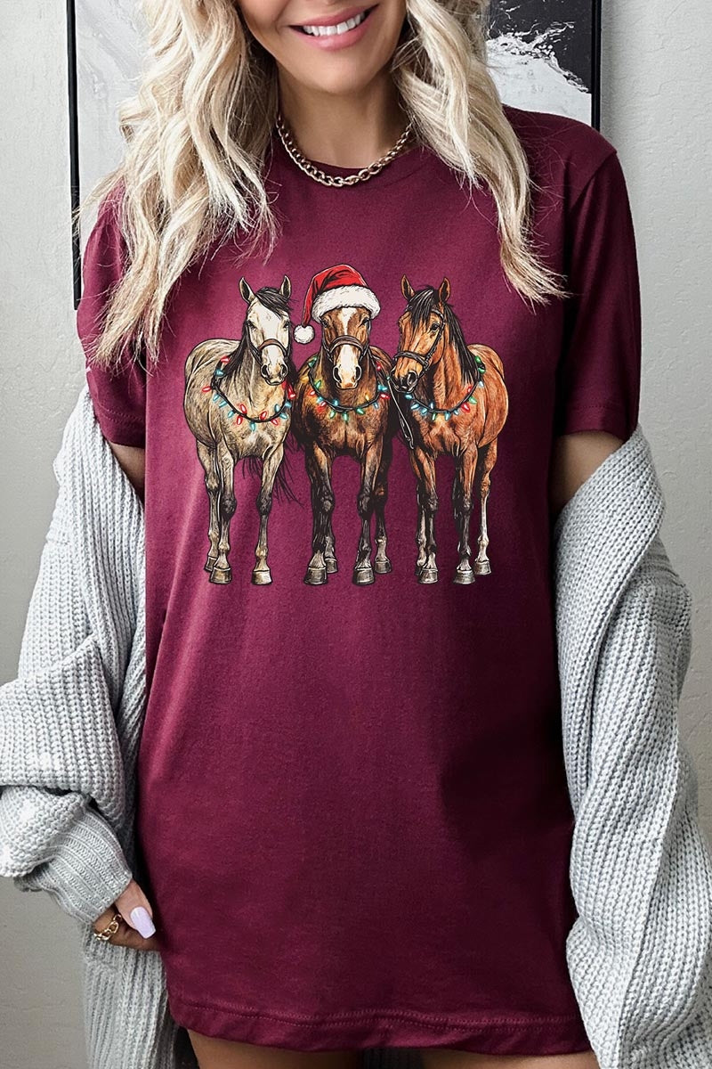 US3001-E3182 Christmas Horses Graphic Tee $12.5