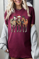 US3001P-E3182 Christmas Horses Graphic Plus Tee $16