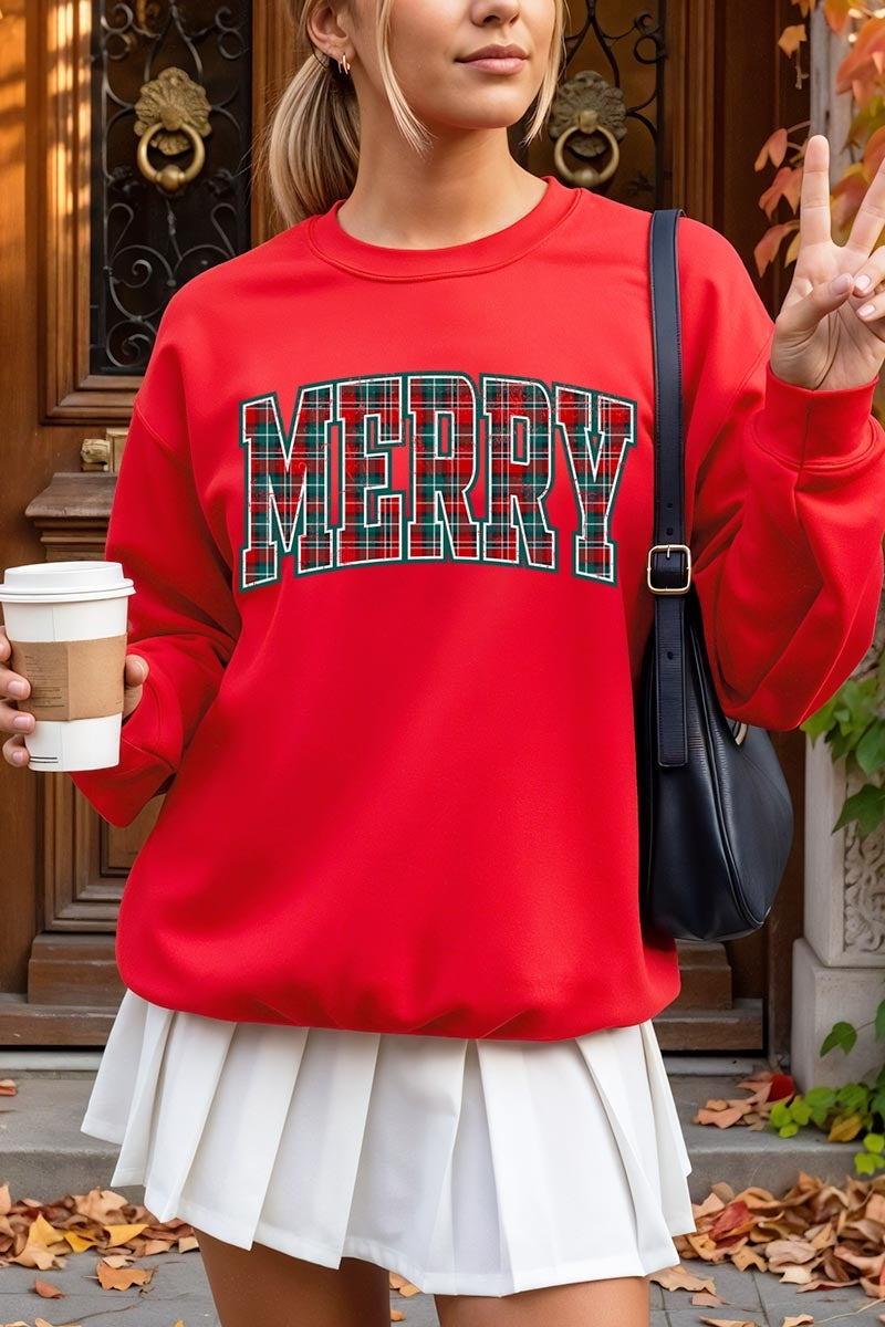 UL180-E3210 Classic Plaid Merry Graphic Sweatshirt $20
