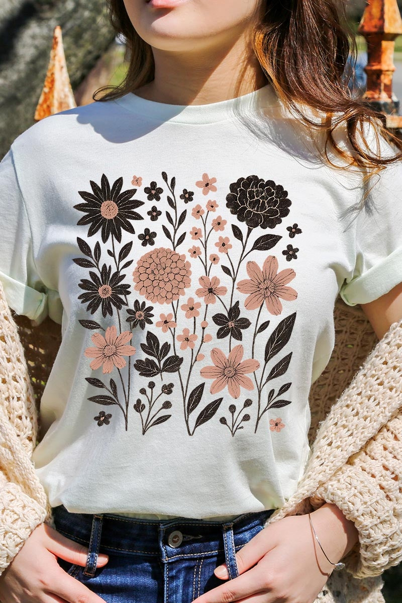 US3001-E3178 Fall Floral Garden Graphic Tee $12.5