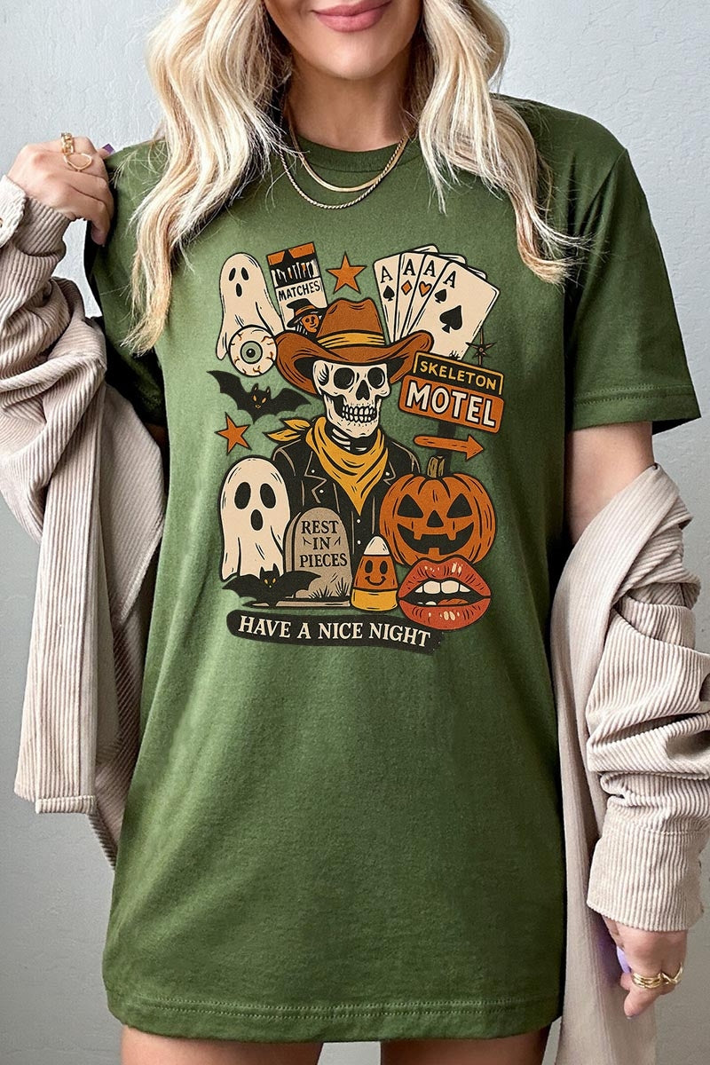 US3001-E3107 Spooky Western Skeleton Graphic Tee $12.5