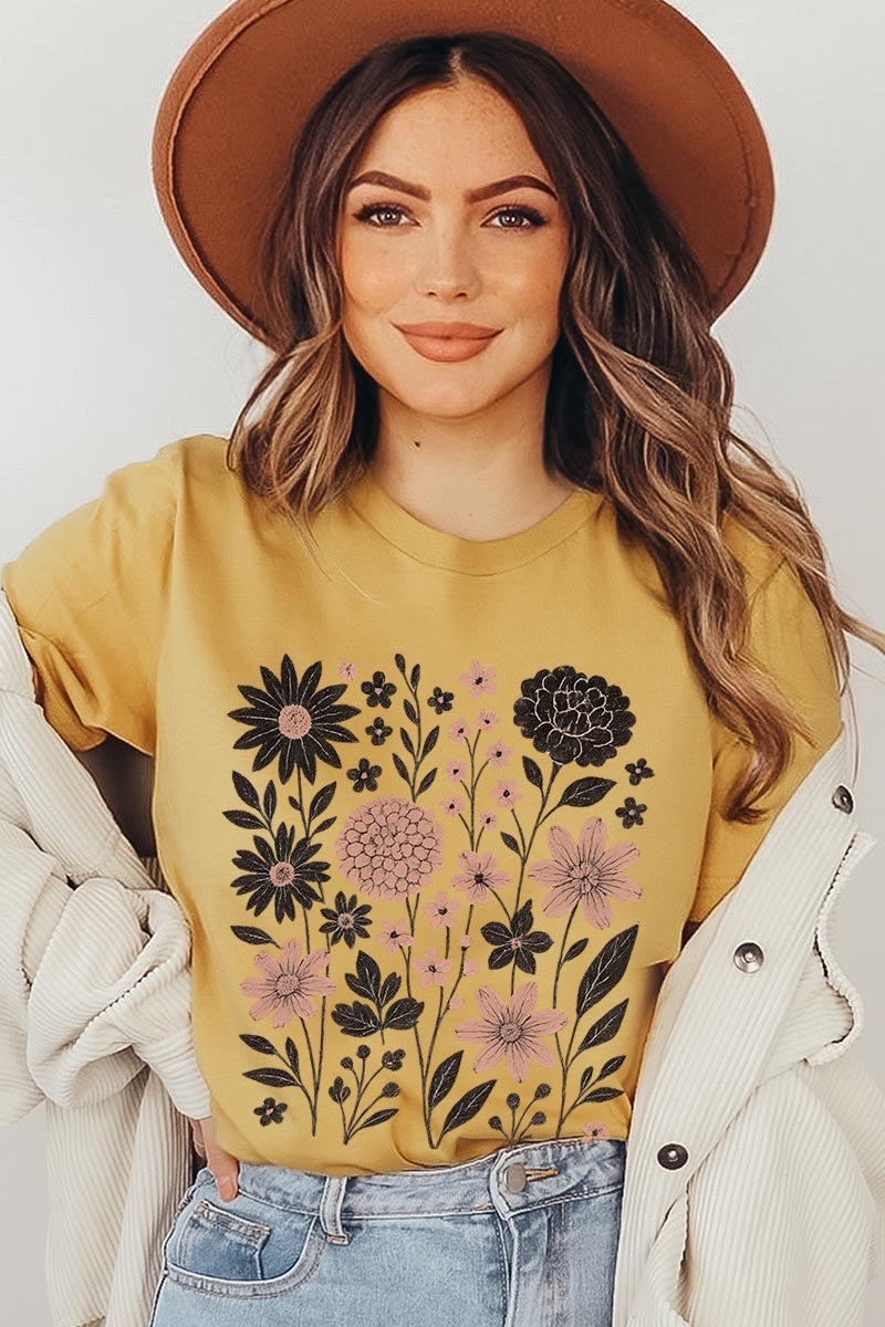 US3001-E3178 Fall Floral Garden Graphic Tee $12.5