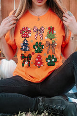 US3001-E3195 Christmas Bow Paw Graphic Tee $12.5