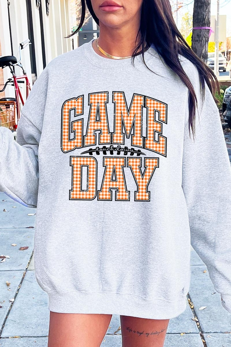 UL180-E3129 Orange Gingham Game Day Graphic Sweatshirt $20