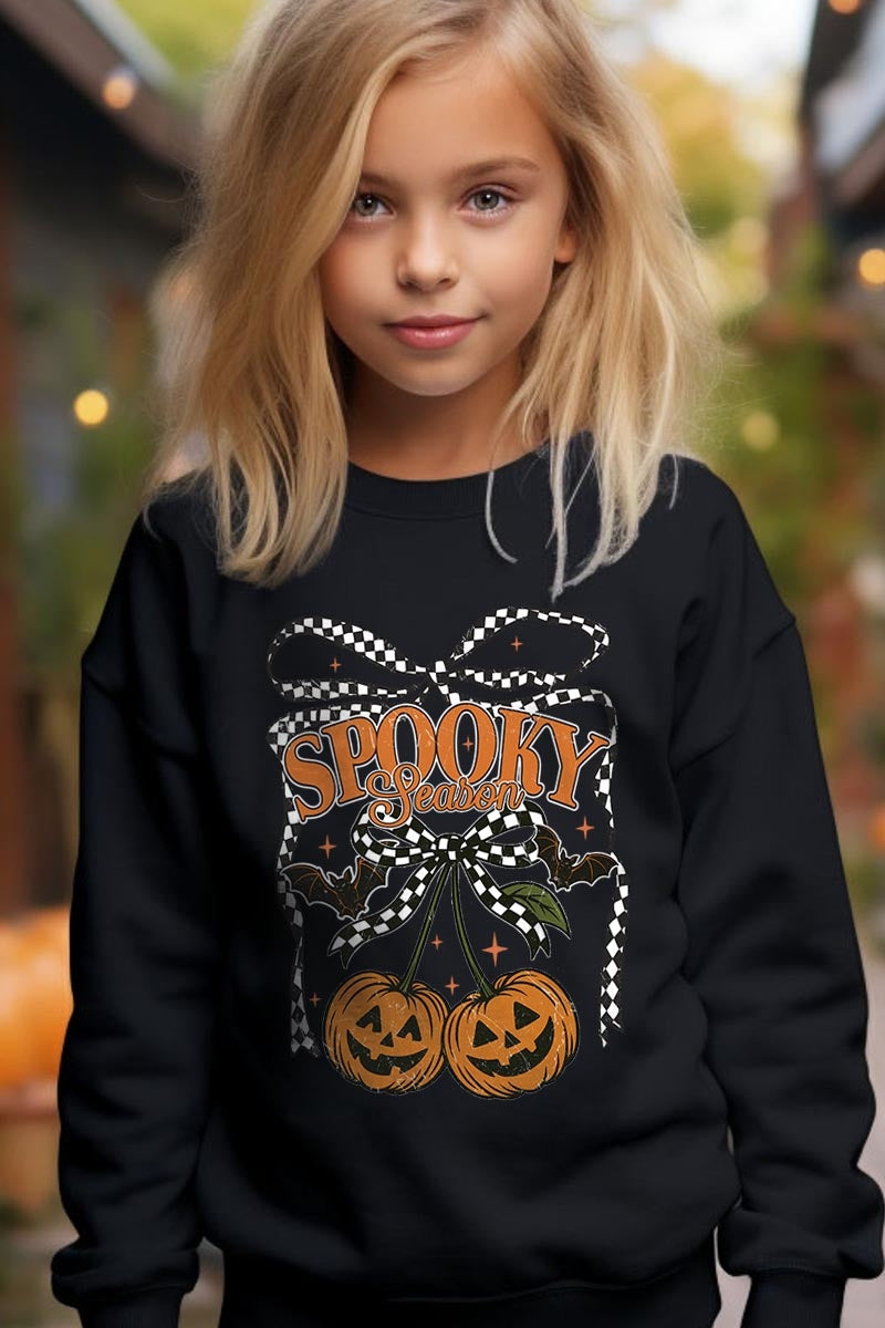 UL180B-E3085Z Pumpkin Cherries Kids Graphic Sweatshirt $20