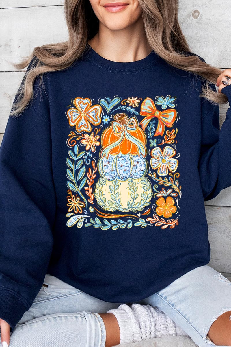 UL180-E3153 Floral Pumpkin Stack Graphic Sweatshirt $20