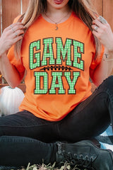 US3001P-E3128 Green Gingham Game Day Graphic Plus Tee $16