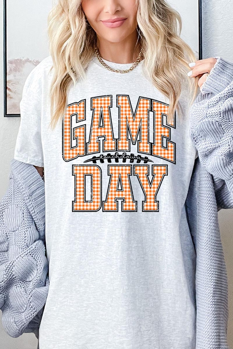 5000-E3129 Orange Gingham Game Day Graphic Heavy Cotton Tee $9