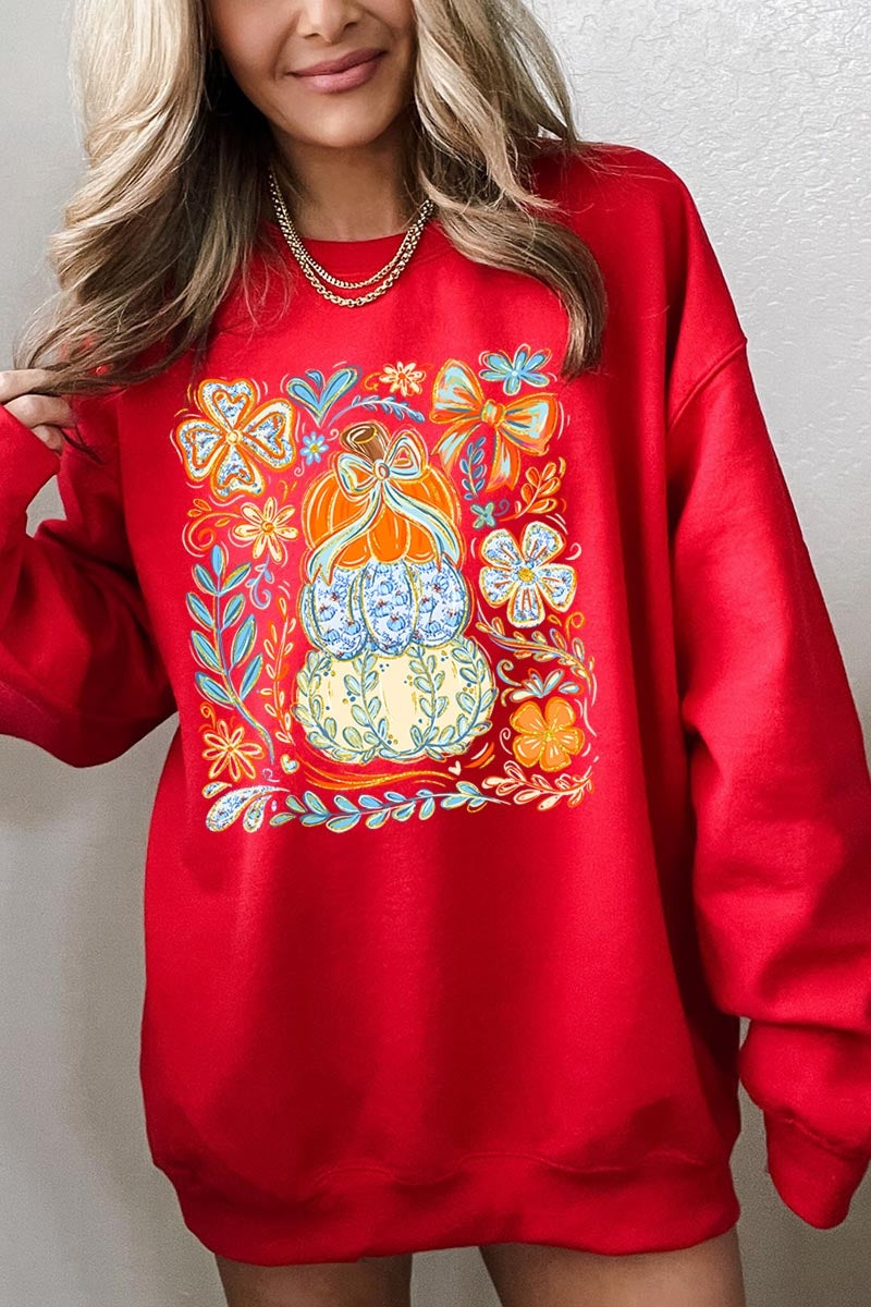 UL180P-E3153 Floral Pumpkin Stack Graphic Plus Sweatshirt $25