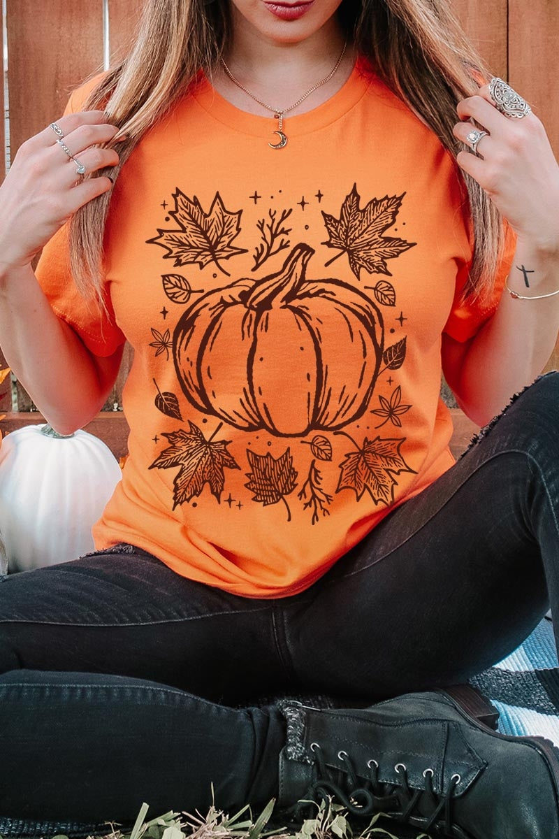 US3001P-E3162 Fall Pumpkin Graphic Plus Tee $16