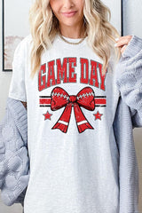 5000-E3062 Red Game Day Football Bow Graphic Heavy Cotton Tee $9