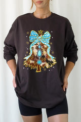 UL240-E3184 Turquoise Christmas Tree Graphic Long Sleeve Tee $13.75