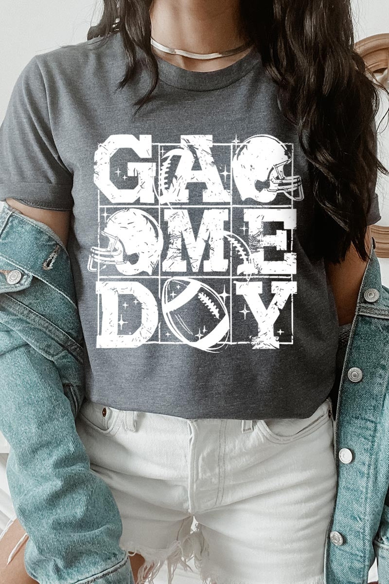 US3001-E3073 Distressed Game Day Graphic Tee $12.5