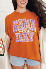 5000P-E3127 Purple Gingham Game Day Plus Heavy Cotton Tee $12.75