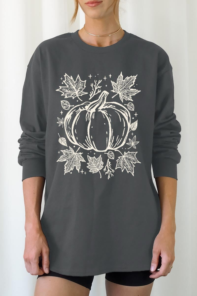 UL240-E3162 Fall Pumpkin Graphic Long Sleeve Tee $13.75