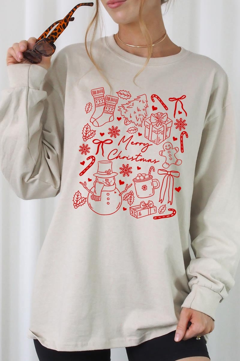 UL240P-E3181 Christmas Doodle Graphic Plus Long Sleeve Tee $17