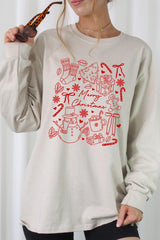 UL240-E3181 Christmas Doodle Graphic Long Sleeve Tee $13.75
