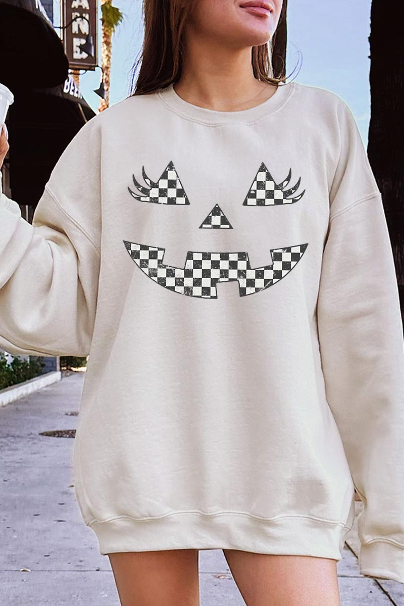 UL180-E3149 Checker Pumpkin Face Graphic Sweatshirt $20