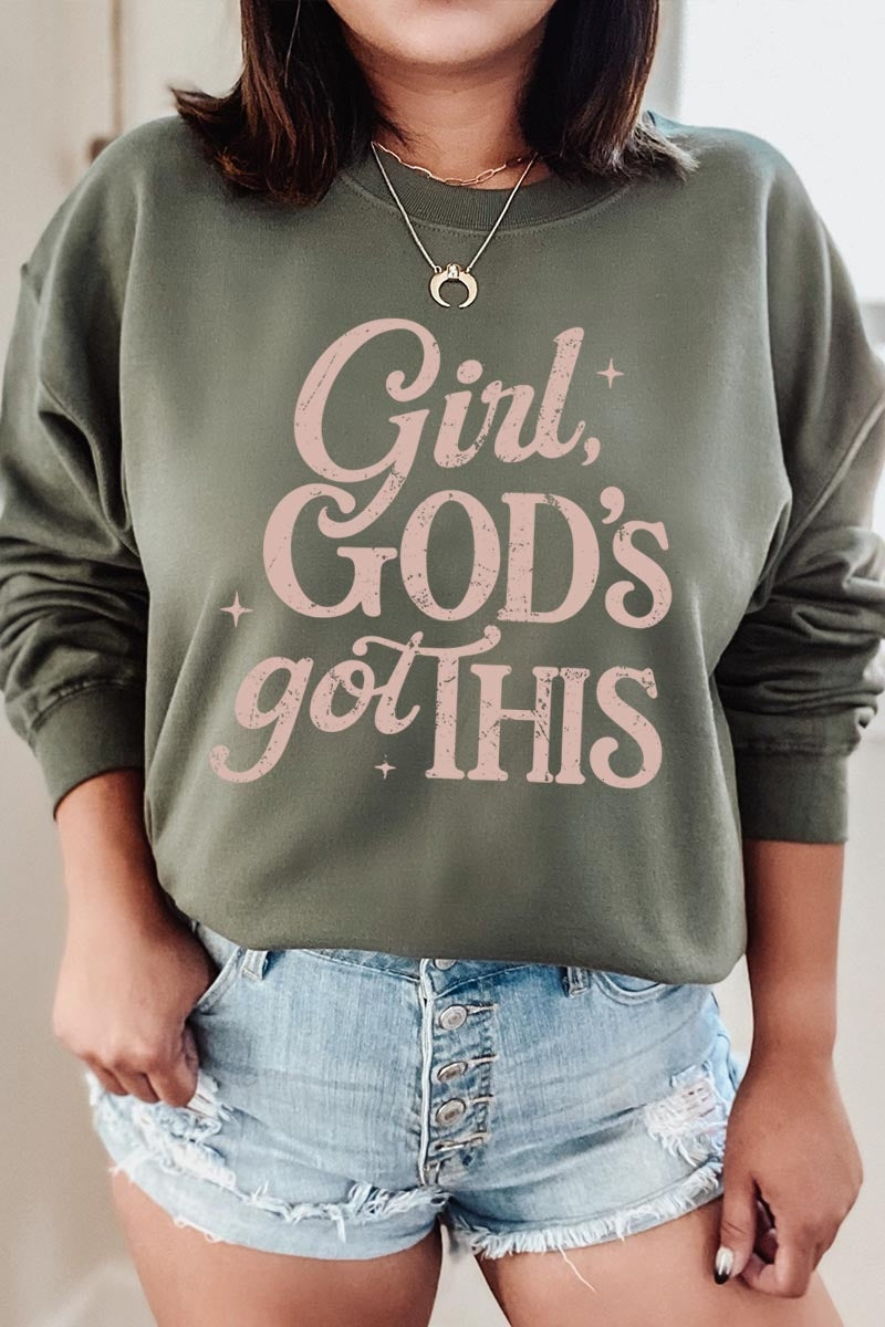 UL180P-E3102 Girl, Godu2019s Got This Graphic Plus Sweatshirt $25