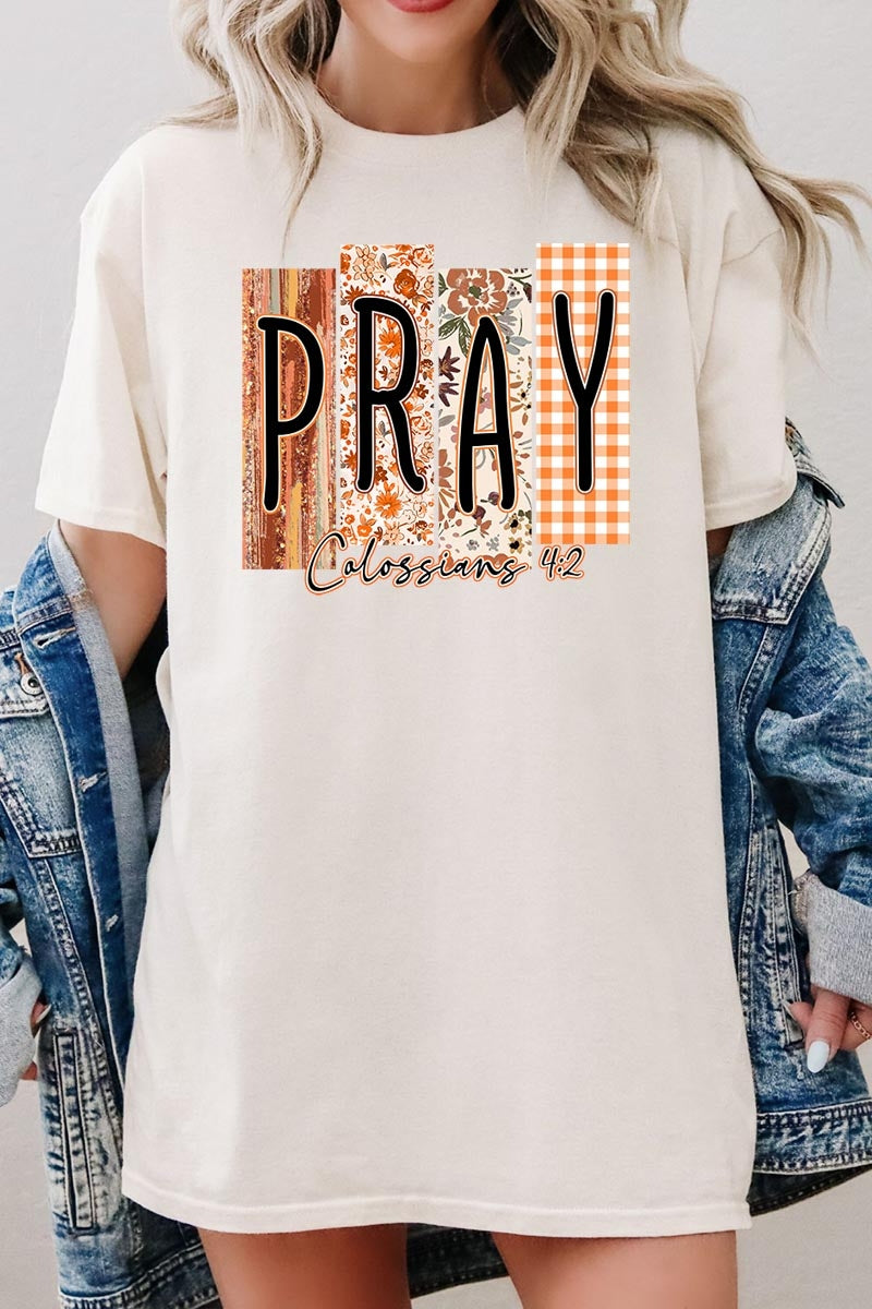 5000P-E3166 Pray Fall Christian Graphic Plus Heavy Cotton Tee $12.75