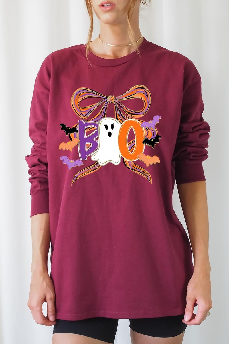 UL240P-E3120 Boo Brushstroke Bow Graphic Plus Long Sleeve Tee $17