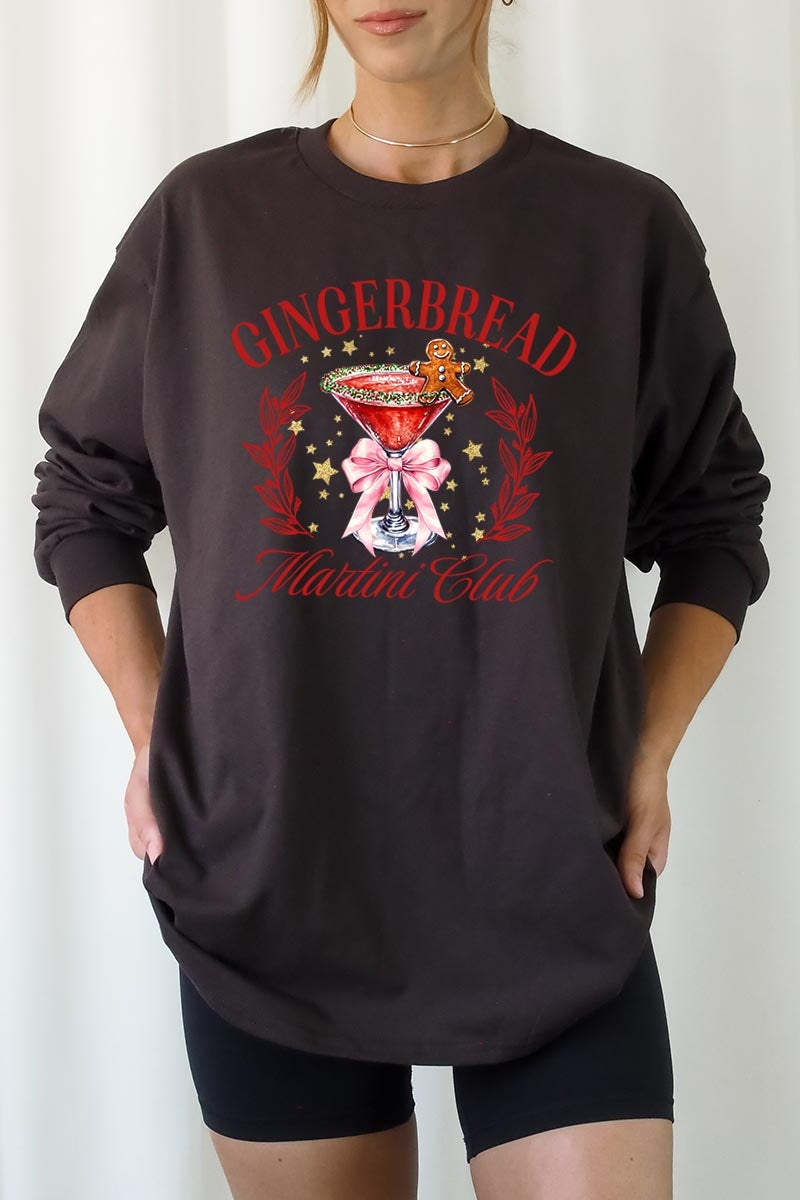 UL240-E3216 Gingerbread Martini Club Graphic Long Sleeve Tee $13.75