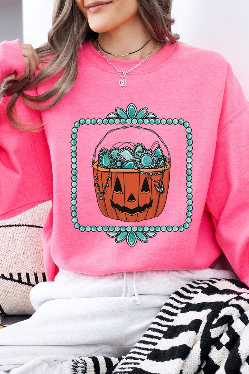 UL180-E3140 Halloween turquoise pumpkin Graphic Sweatshirt $20