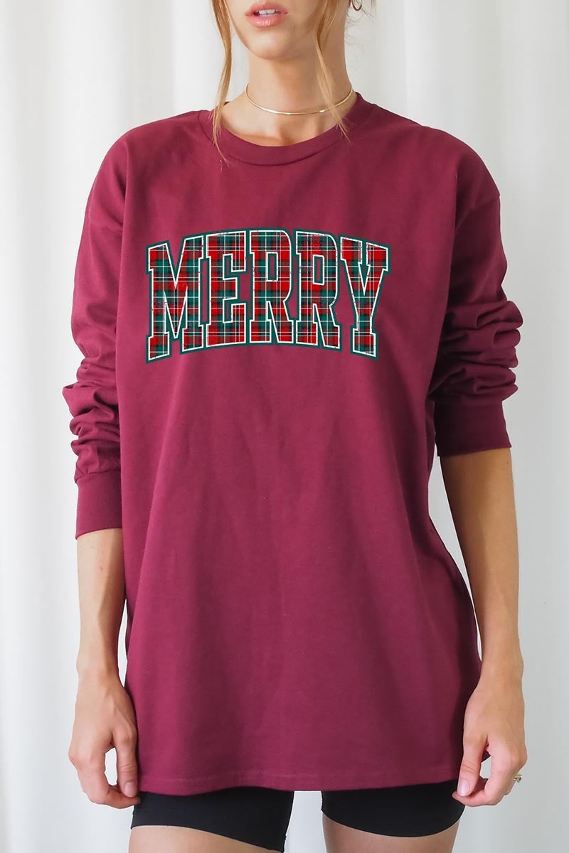 UL240P-E3210 Classic Plaid Merry Graphic Plus Long Sleeve Tee $17