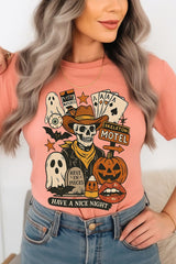 US3001-E3107 Spooky Western Skeleton Graphic Tee $12.5