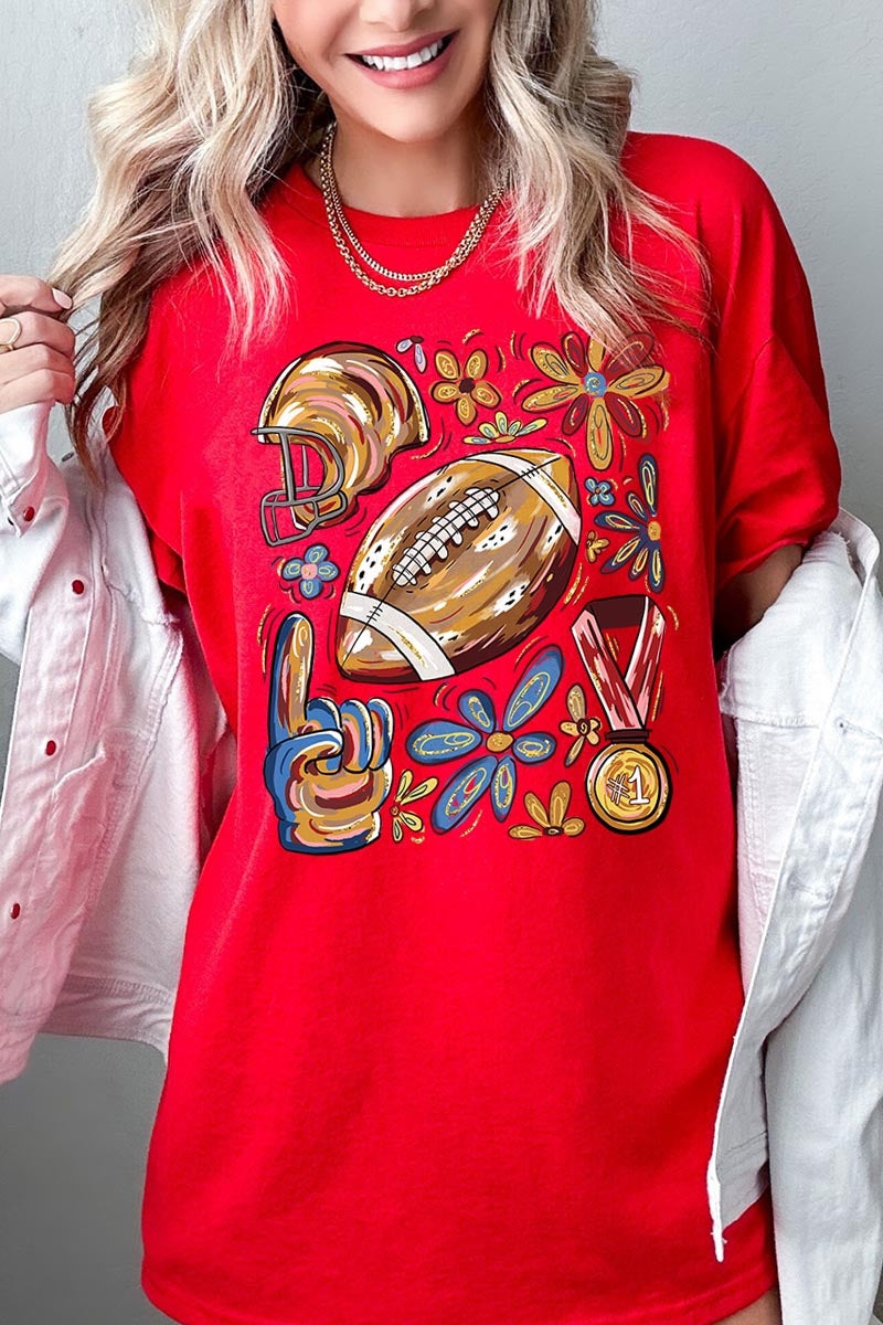 5000-E3072 Retro Floral Football Graphic Heavy Cotton Tee $9