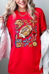 5000-E3072 Retro Floral Football Graphic Heavy Cotton Tee $9