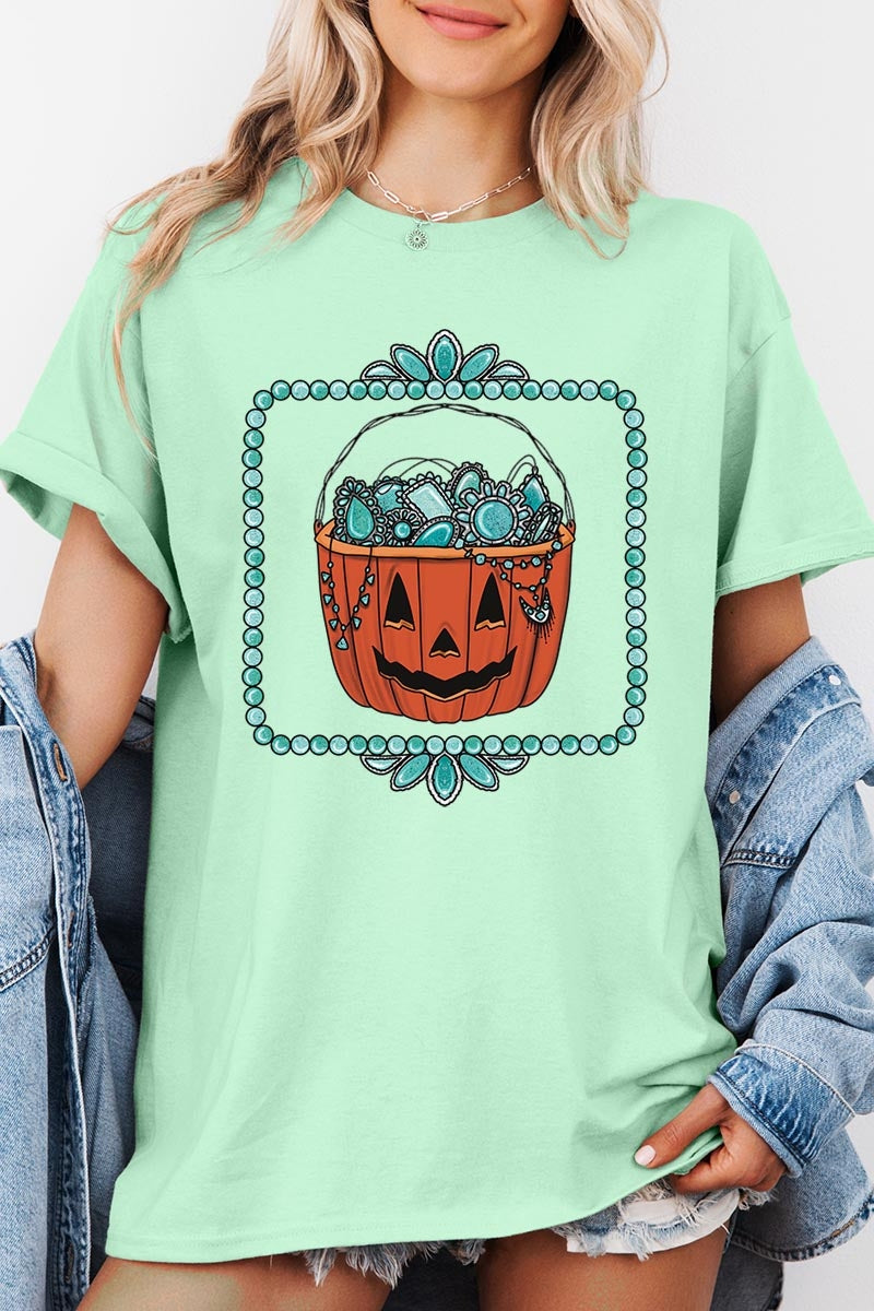 5000P-E3140 Halloween turquoise pumpkin Plus Heavy Cotton Tee $12.75