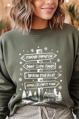 UL180P-E3189 Ski Lodge Signs Graphic Plus Sweatshirt $25
