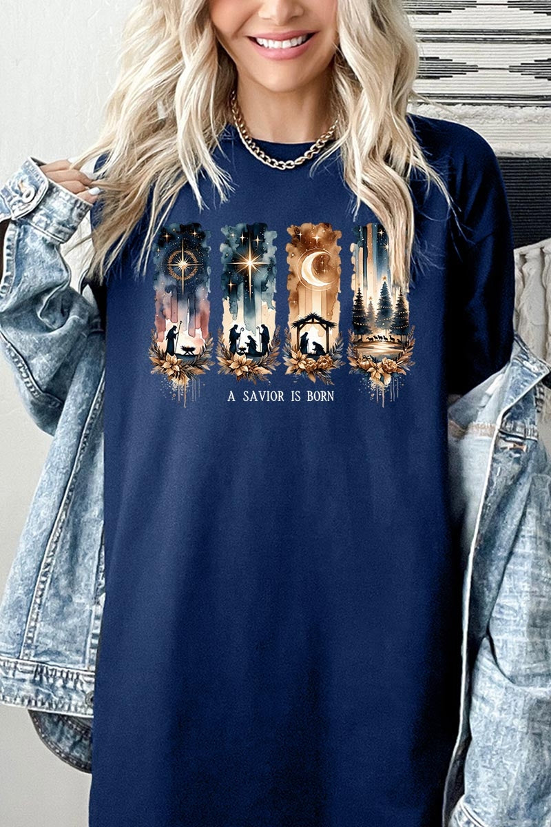 5000P-E3204 Savior Is Born Nativity Graphic Plus Heavy Cotton Tee $12.75