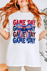 5000P-E3087 Red Blue Football Bow Plus Heavy Cotton Tee $12.75