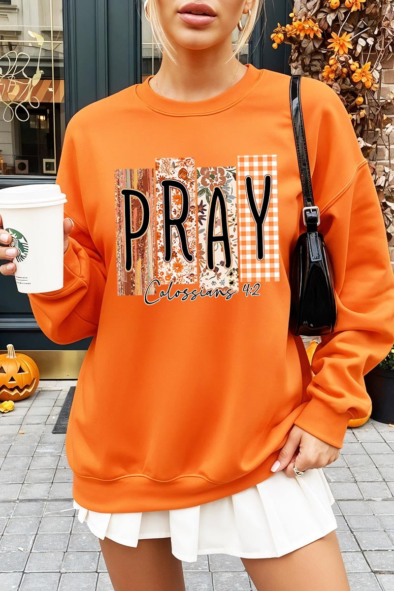 UL180P-E3166 Pray Fall Christian Graphic Plus Sweatshirt $25