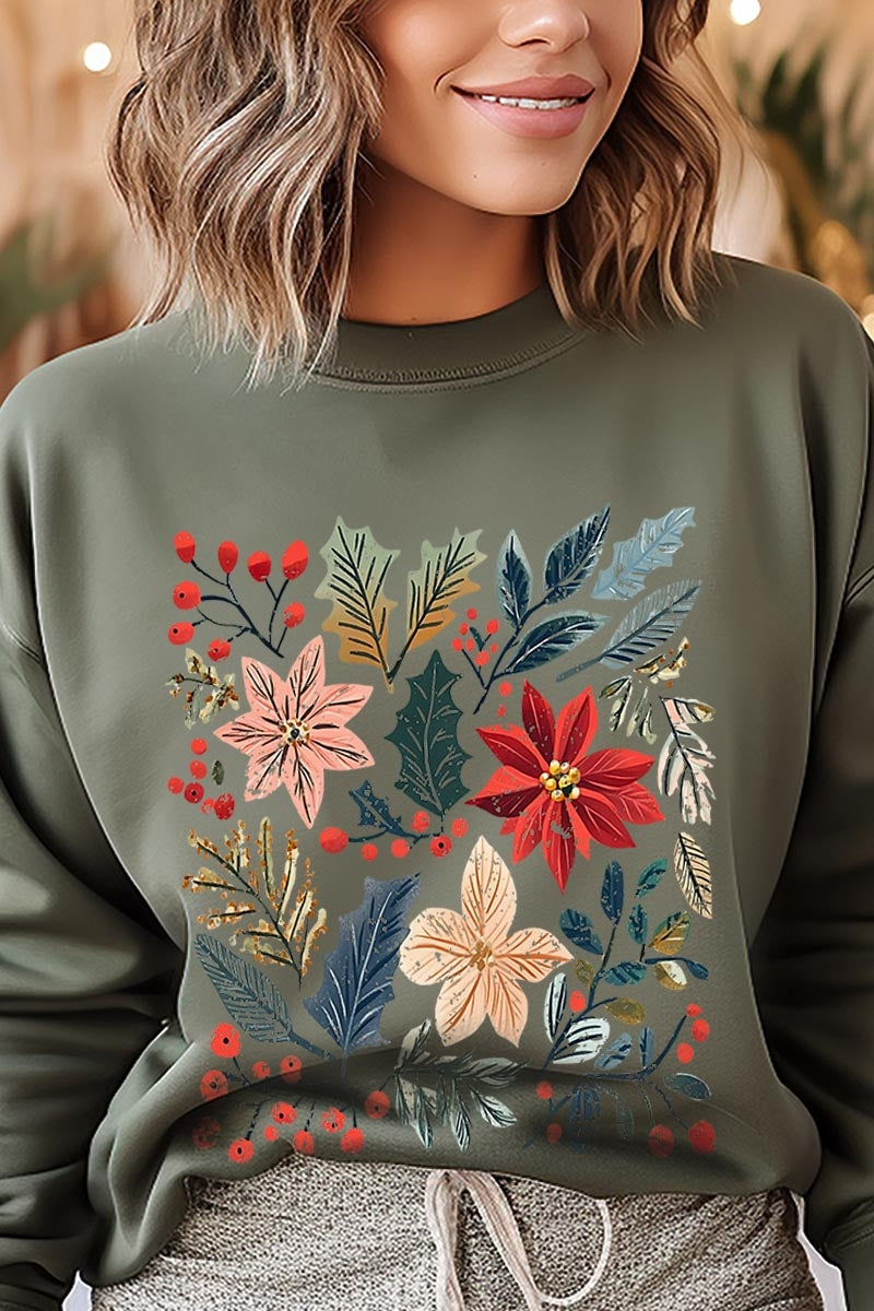 UL180-E3186 Floral Christmas Graphic Sweatshirt $20