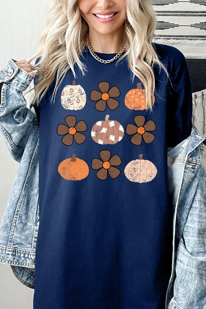 5000P-E3117 Pumpkins & Flowers Fall Plus Heavy Cotton Tee $12.75